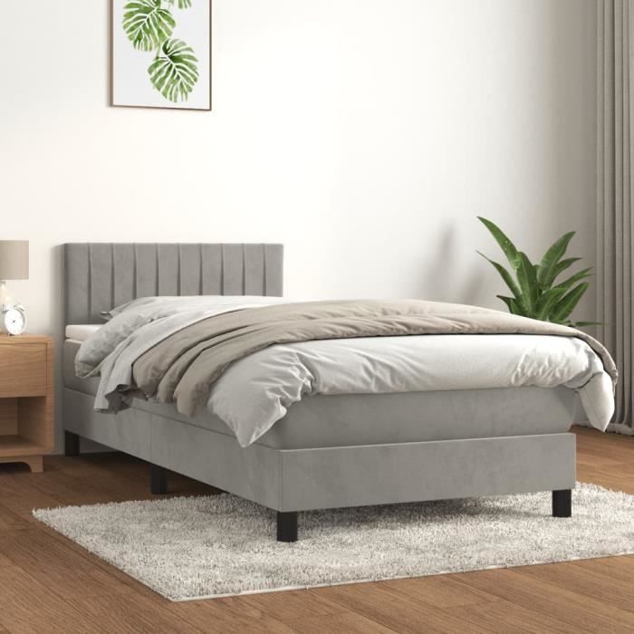 3141407 vidaXL Divan Bed and Mattress Light Grey 100x200cm Velvet