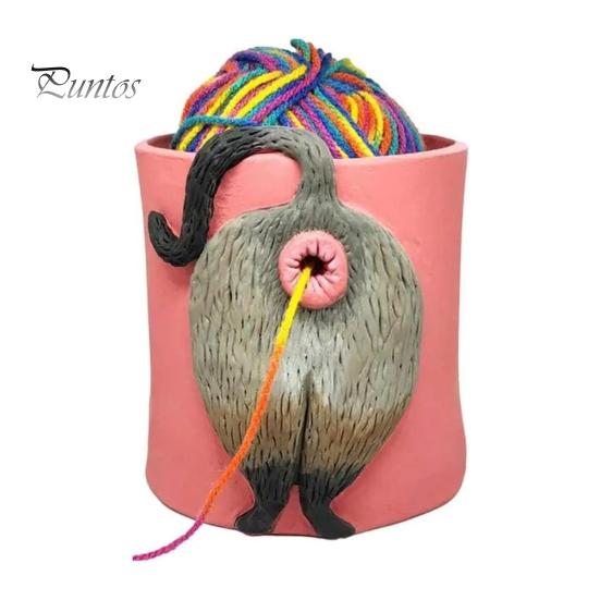 

Миска для пряжи для кошачьих пряж, держатель для пряжи из смолы, домашний декор для стола, диспенсер для пряжи в виде попки мультяшного кота, подарок для любителей вязания крючком C