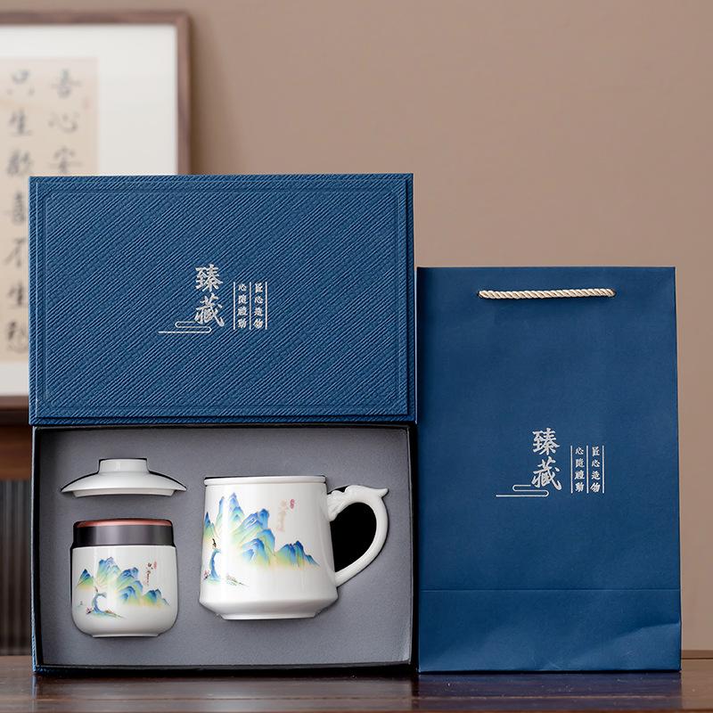 Business holiday gifts, souvenir gifts, office tea cup set, gift box for customer leadership company opening