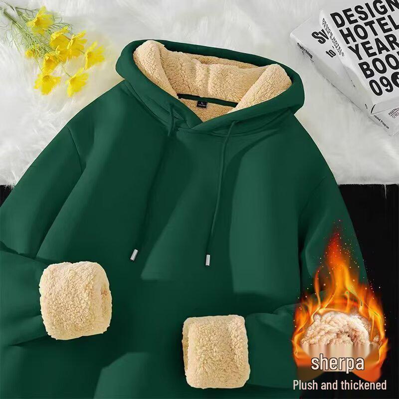 Men s Trendy Lambswool Fleece Hoodie - Winter Warm Solid Color Pullover 5XL