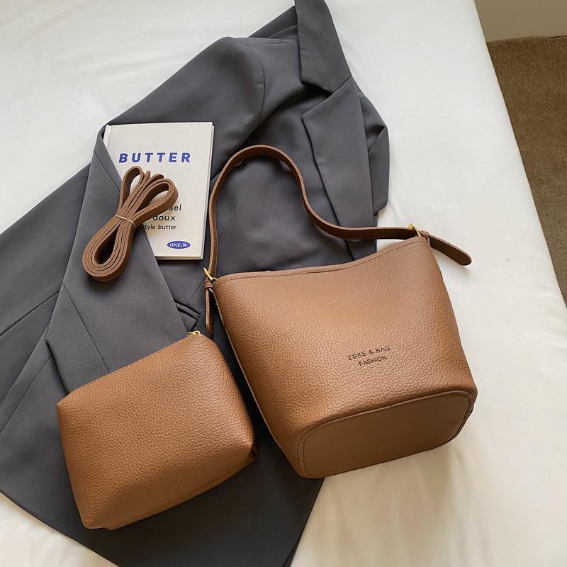 Retro Simple Mother And Child Bag Bucket Bag Women'S Fashion Shoulder Underarm Bag Foreign Style Versatile Messenger Bag