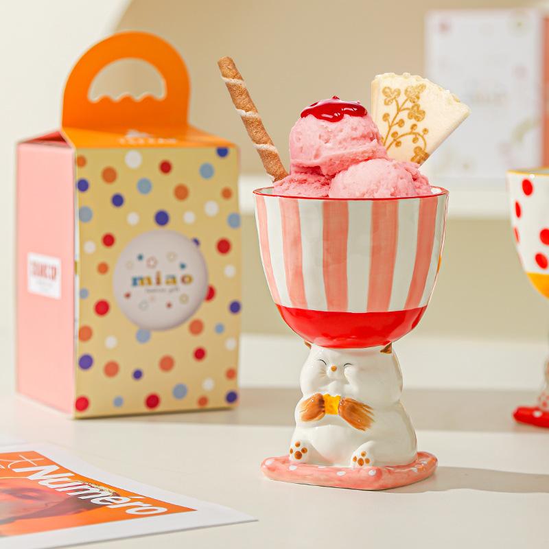 Cartoon Cute Birthday Gift Hand Painted Goblet Ice Cream Cup Creative Dessert Cup Cake Cup Ceramic Cup Aromatherapy Table