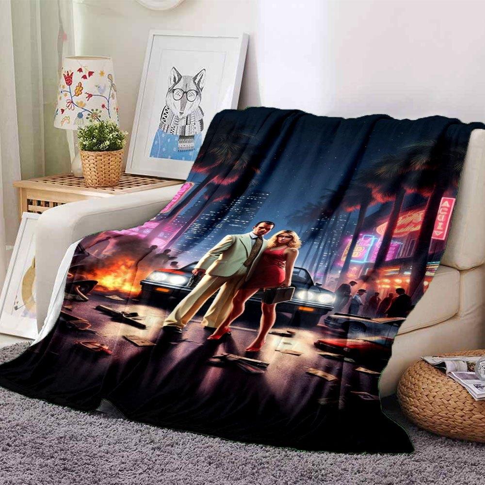 1pc Grand Theft Auto Soft Flannel Blanket with Designer Print A cozy blanket for all seasons, perfect for the couch, bed, office
