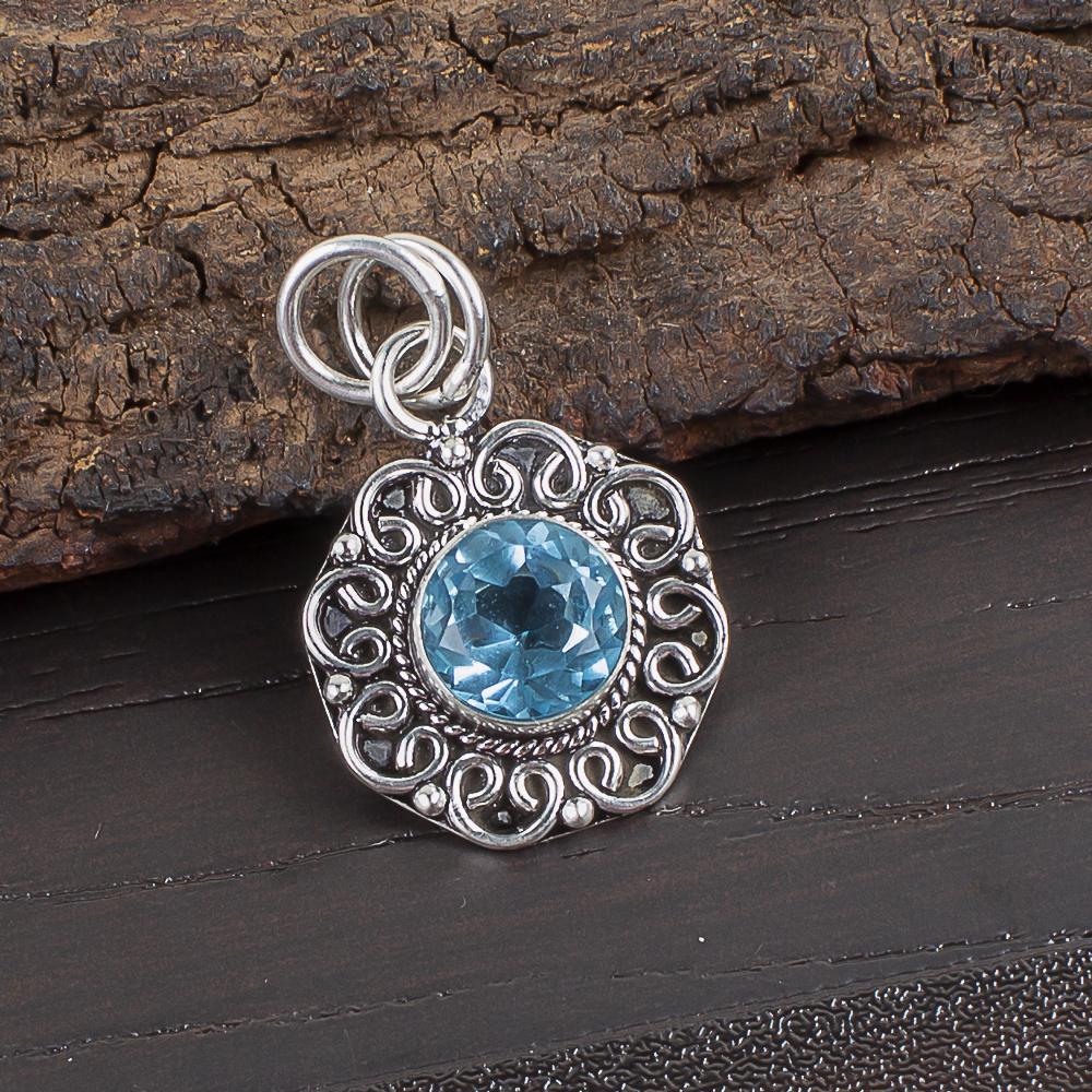 Sky Blue Topaz Gemstone Pendant, Handmade Gorgeous Jewelry, 925 Solid Sterling Silver Jewelry, Bohemian Pendant For Wedding Gift