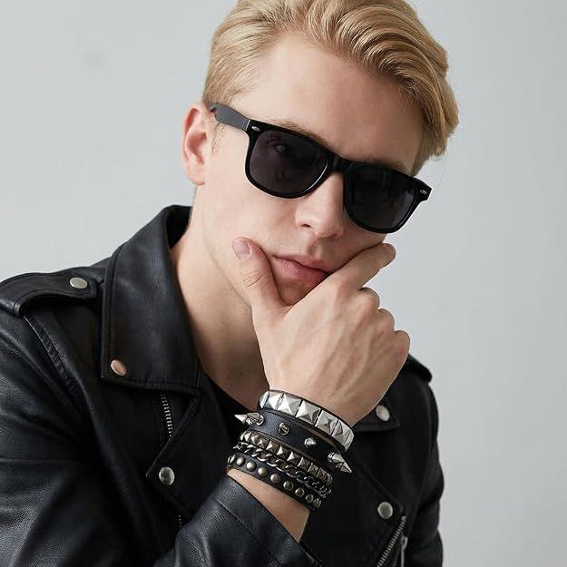 Bracelet for Man Punk Rock Studded Bracelets Black Leather Cuff Bracelet for Men Women