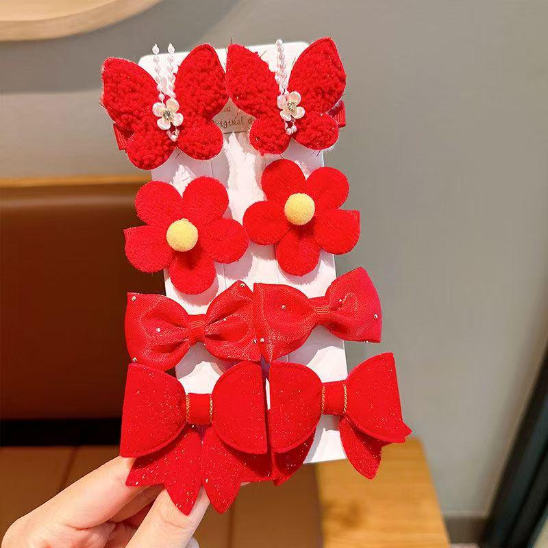 Children's Red Bow Hair Clip - Chinese Style Hanfu Princess Hairpin