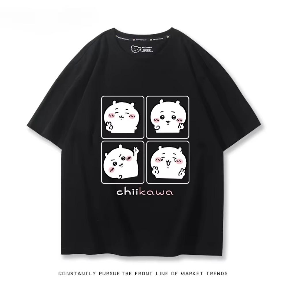 Chiikawa Cute Four-cell Pattern T-shirt Summer High Quality 100% Cotton T-shirt Casual Comfortable Loose Men's T-shirt