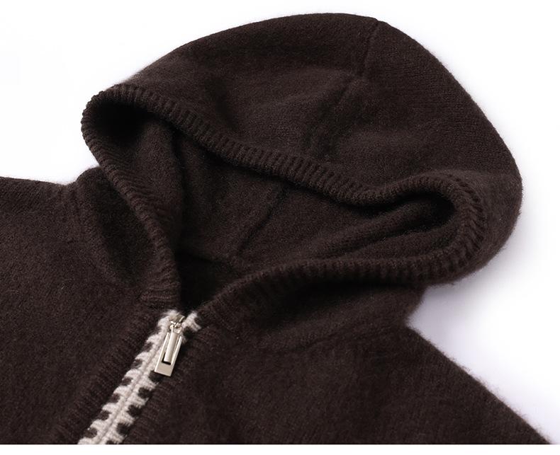 French Women's Cashmere Blend Half-Zip Hooded Loose Sweater