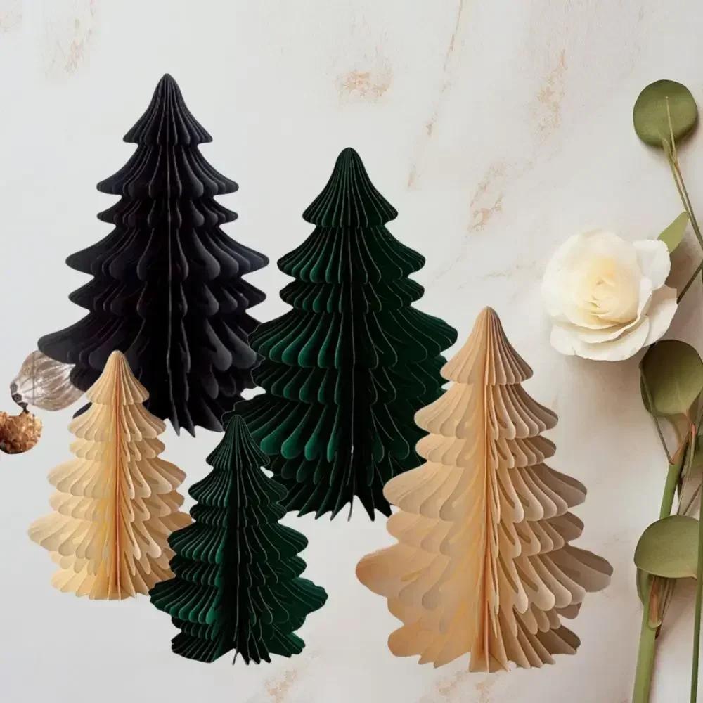 2pcs Trendy 20/30cm Christmas Tree Ornament 3D Paper Party Favers Mini Folding Xmas Tree Desktop Decor Handmade Honeycomb Ball