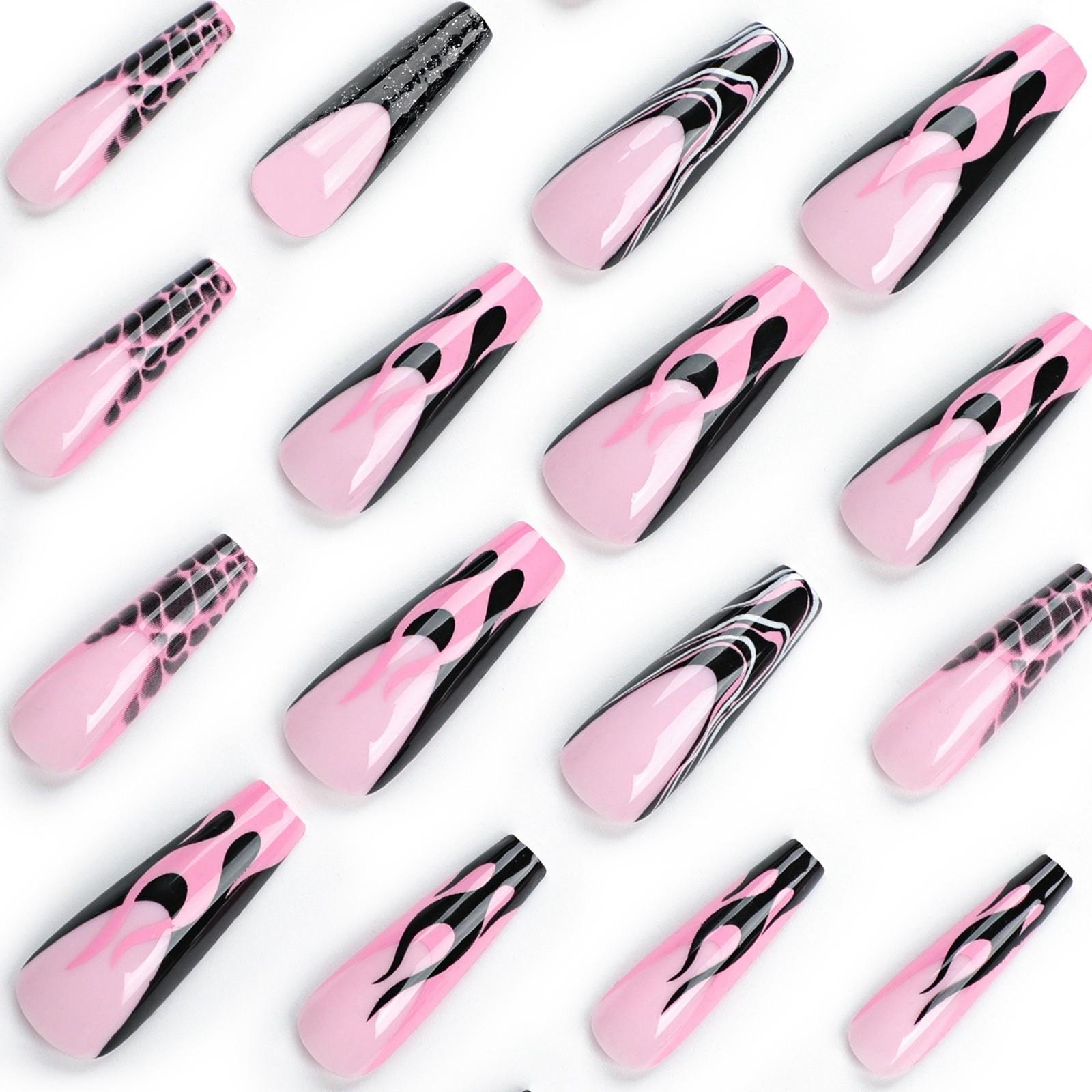 

Женская мода французский узор пламени Hottie носимые ногти (Клей 2мл) розовый