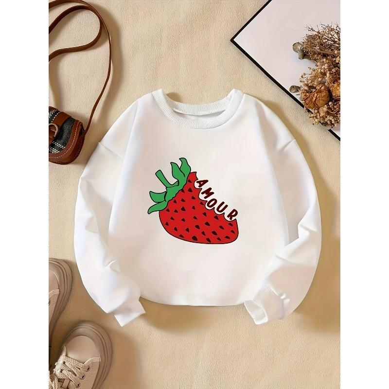 Kids Sweatshirt Creative "Strawberry" Pattern Fashion Casual Crew Neck Sweatshirt for Daily Wear, Parties, Vacation Gifts