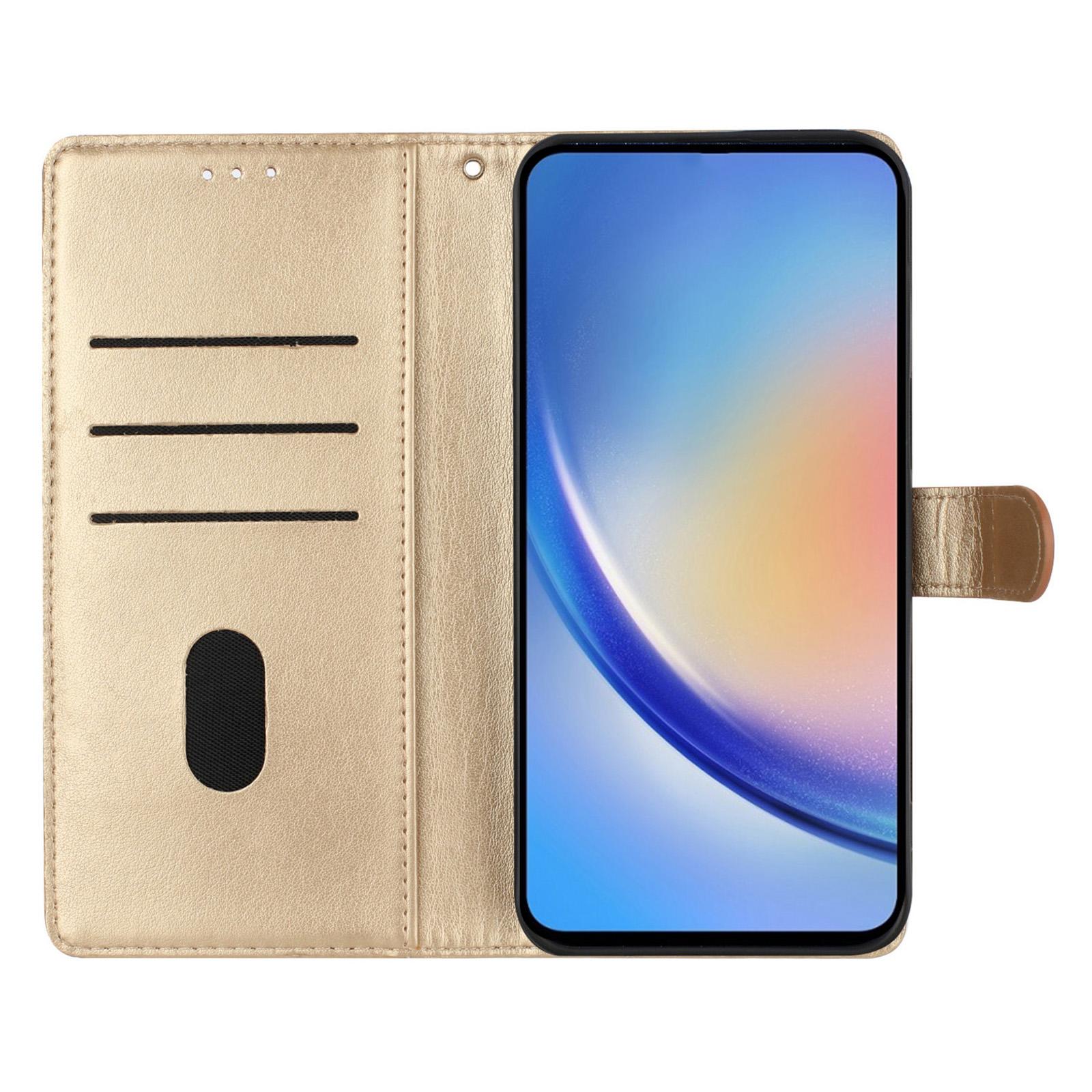 

For Samsung Galaxy A36 5G Wallet Phone Case Butterfly Floral Imprint Leather Flip Cover Gold
