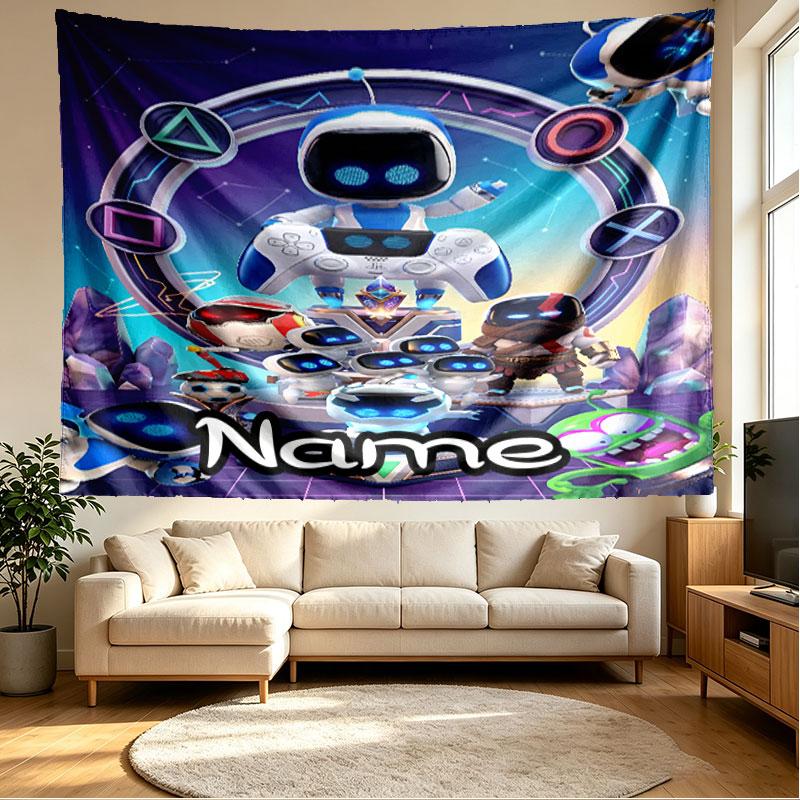 Custom Name Personalized Cosmic Bot Crew Print Tapestry, Wall Art Decor, Bedroom, Dorm, Apartment, LivingRoom, Party Backdrop, Gift for Birthday