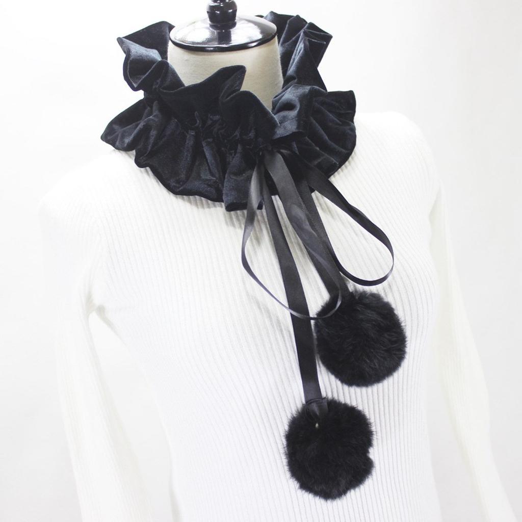 Victorian Vintage Pom Pom Neck Ruff Ruffle Collar Layered Clown Neck Collar Tie Cosplay Accessories for Women