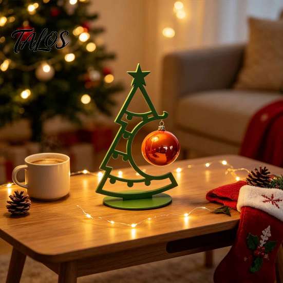 Sturdy Desktop Christmas Tree 3D Printed Ornament, Decorative Hollow Figurine with Window Display Props Stable Base for Home Office Holiday