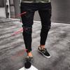 Black Hole Stretch Zipper Men's  In Europe and The United States Trend Small Leg Pants Plus Size
