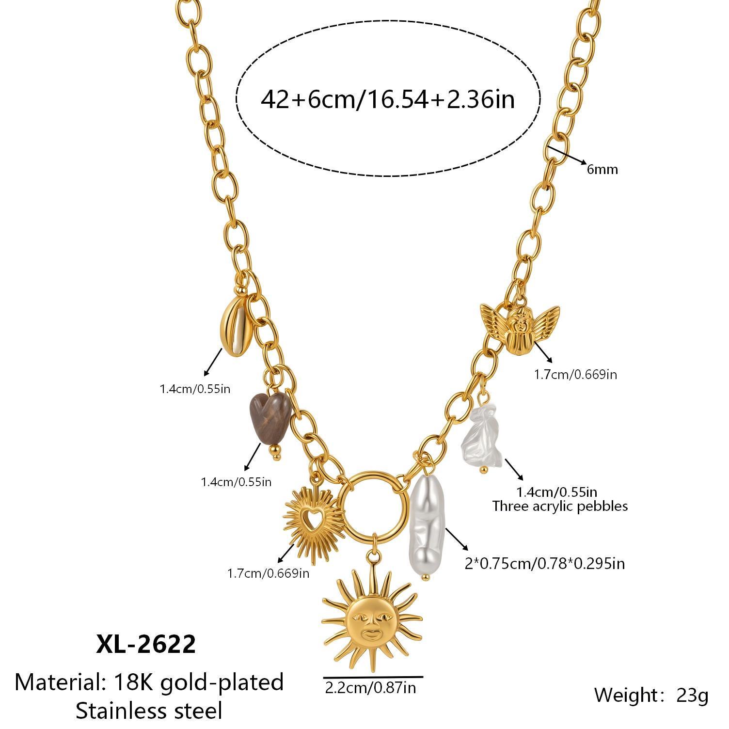 18K Gold Heart Pearl Sun Pendant Necklace - European  American Style 18K