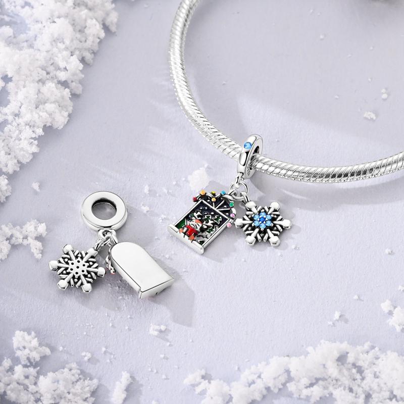 Hard Winter Charms Bead Copper Cz Zircon Snowflake Snowman Ice Skate Pendant Fit Original Bracelet Diy Jewelry