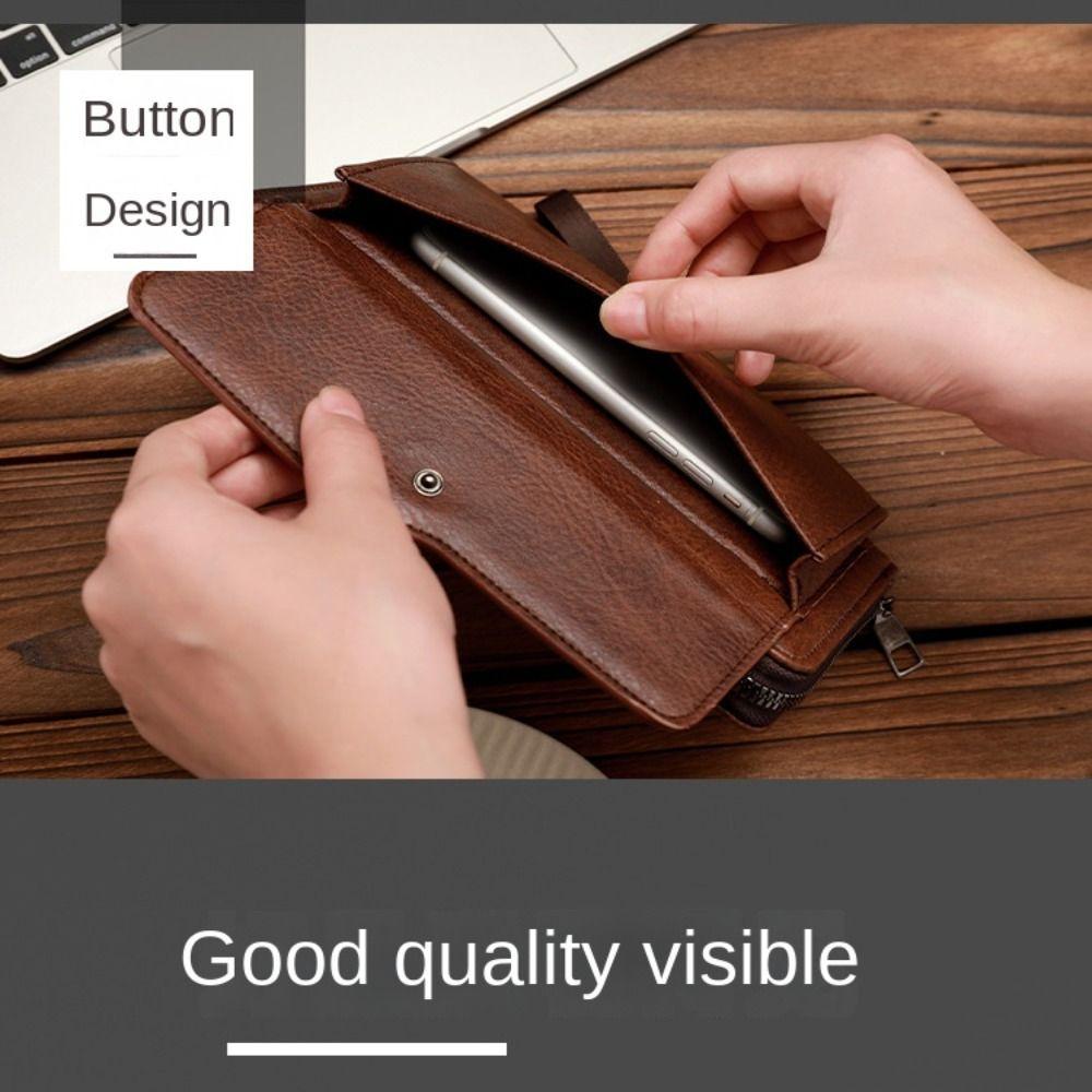 Leather Men's Long Wallet Large Capacity Men's Hand Bag Casual Male Leather Purse  Card Holder