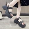 Silver Wedge Sandals Women Platform Shoes Black Belt High Heels Gladiator Chunky Heeled  Summer Wedges Zapatos De Mujer
