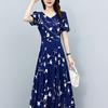 Summer New Medium Mother Short-sleeved Temperament Waist Thin Fashion Large Size Floral Dress Women