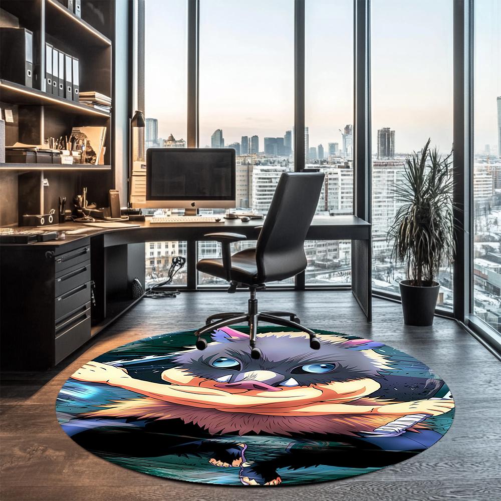 Demon Slayer Printed Round Rug Carpet Chair Rug Area Rug Entryway Doormats,for Office Chair Living Room Bedroom Kitchen Room.