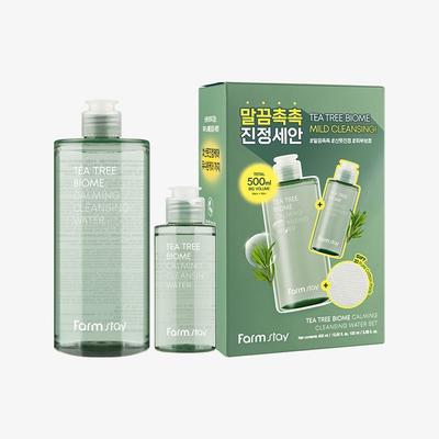Farm Stay Tea Tree Biome Calming Cleansing Water Set speciale (400 ml + 100 ml) + 20 dischetti di cotone in dotazione