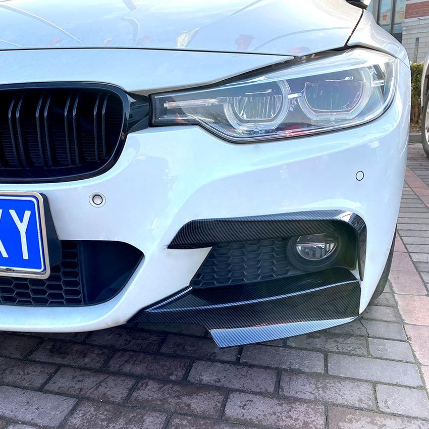 1 Paar Schwarz/Kohlefaser Frontstoßfänger Glänzend Nebelscheinwerfer Augenbrauen Rahmen Abdeckung Kühlergrill Für BMW 3er F30 M Paket 320i 325i 2013-2019