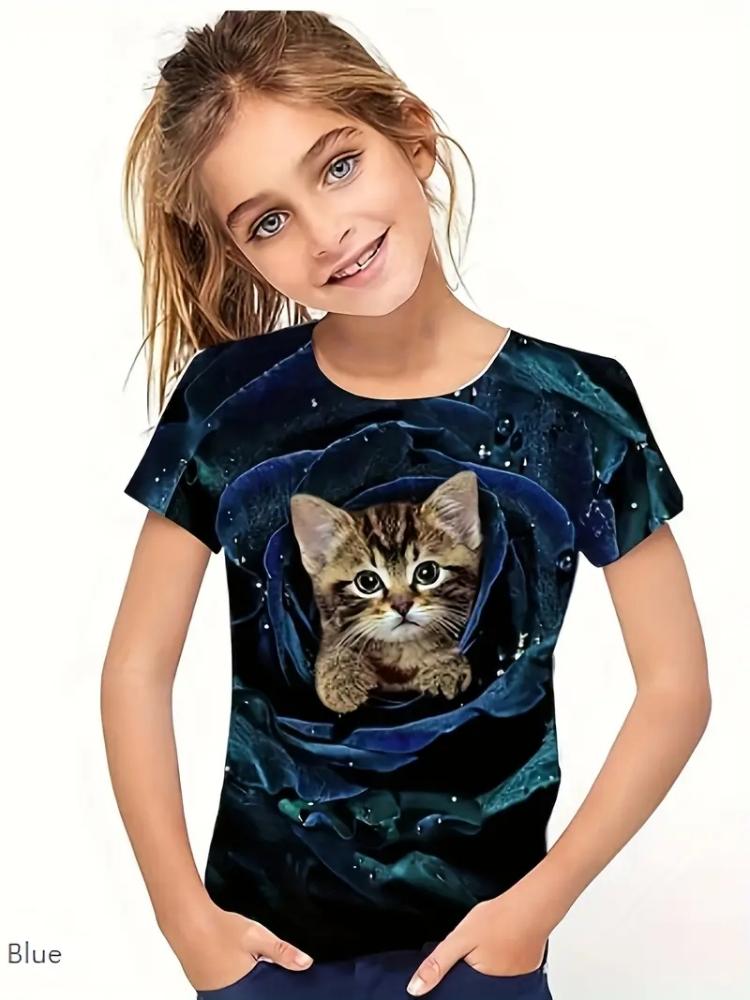 Kids Clothes Girls Boys Casual Tops Colorful Animal Cat 3D Printing Child T-Shirt Summer Children Fashion Short Sleeve Clothing