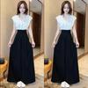 2026 Summer Elegant Stand Collar Cap Sleeve Top & Wide Leg Pants Set