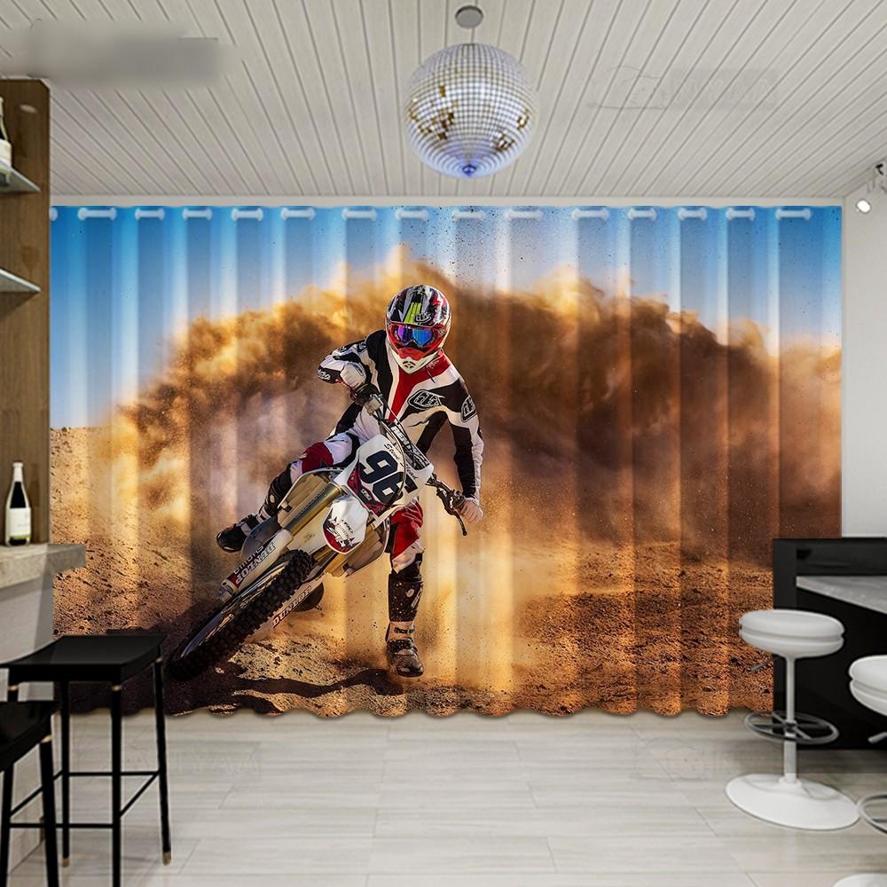 2PCS Cool Motorcycle Boys Dormitory Curtain Living Room Floor-to-ceiling Windows Motorcycle Club Studio Windows Cortinas Drape