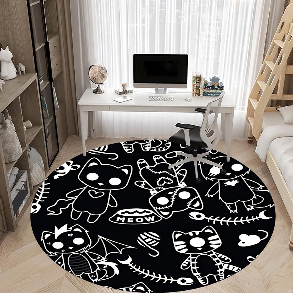 1PC Cat Halloween Office Round Area Rug, Mat Suitable For Office, Under Office Chairs Bedroom Living Room Home Decor, Room Deco