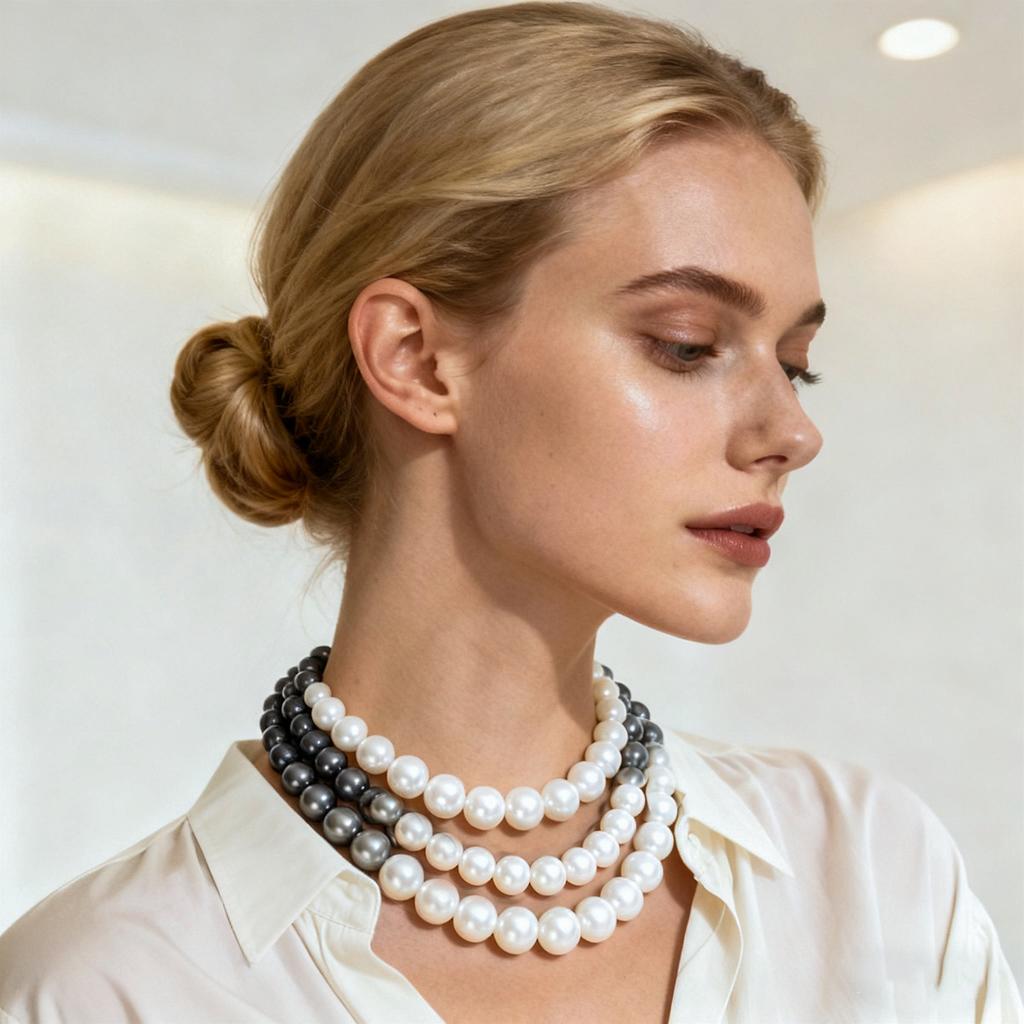 Personalized imitation pearl irregular beaded three-layer sweater chain fashion necklace