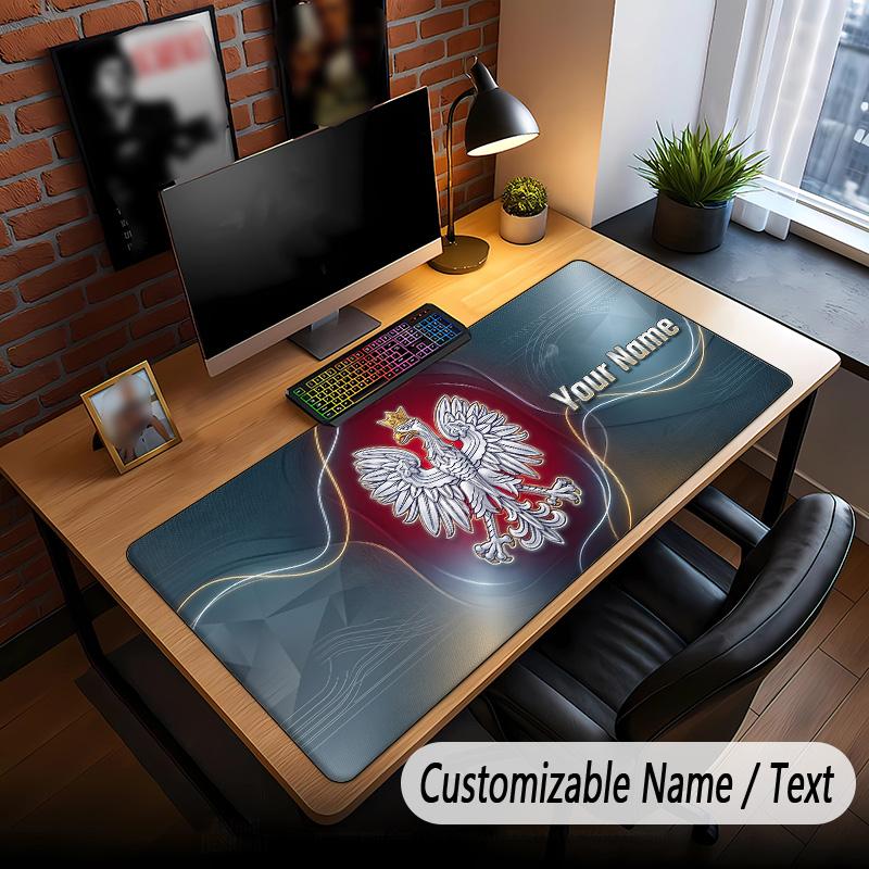 Large Mouse Pad Poland Football Print Custom Name Text Desk Mat for Office Gaming