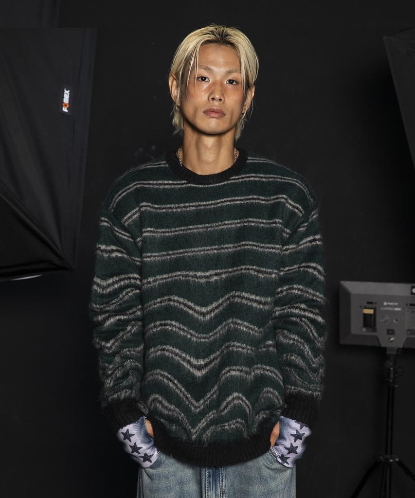 GLACK Gnt030 Seismic Stripe Knit (Green)