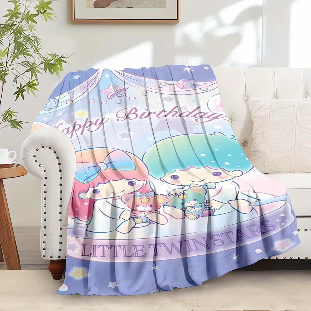 

1pc Little Twin Stars Birthday Wishes Flannel Blanket - Seasonal Home Decor, Cozy and Machine Washable, Suitable for All Ages, Perfect Gift 130x150cm