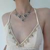 Exquisite Temperament Sliver Color Hollow Out Five Peach Blossom Flowers Necklace for Women Boho Vacation Collar Chain Jewelry
