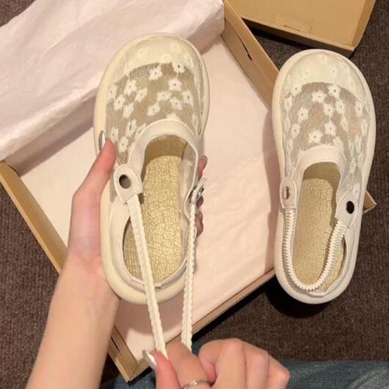Women's Shoes 2025 Summer Linen Sandals,Two-wear Lace Breathable New Chinese-style Hollowed-out Chinese Style Slippers for Women