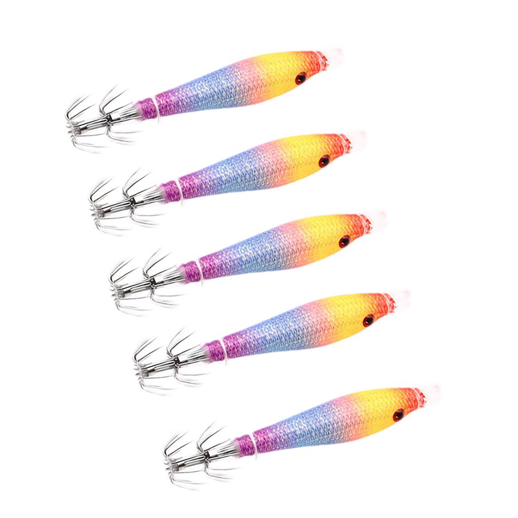 5Pcs Fishing Squid Jigs Saltwater Fishing Lures Squid Jigs Hook Soft Fishing Lures Luminously Blowing Tube Shrimp Lures
