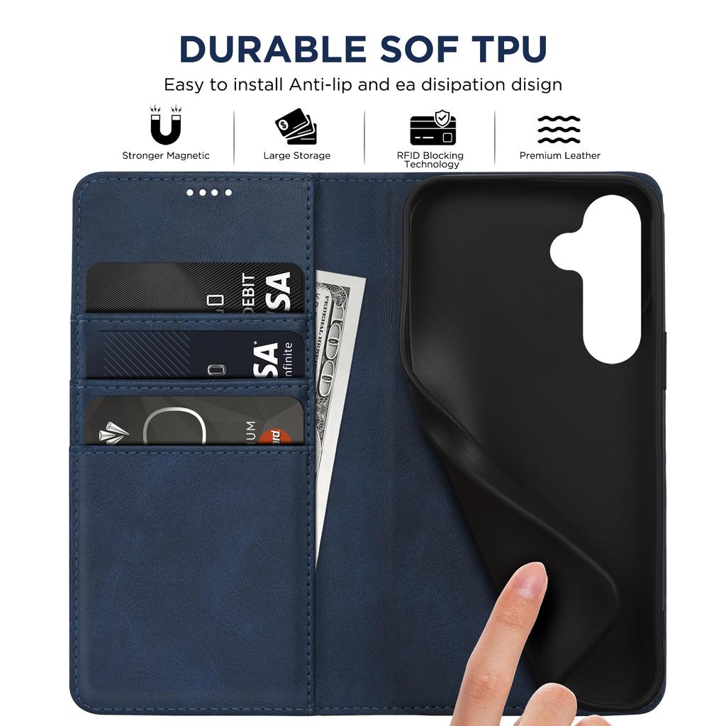 PU Leather Wallet Phone Case for Samsung Galaxy S25 Edge S24 Ultra S23 Plus S22 S23 Fe Magnetic with Picture Frame
