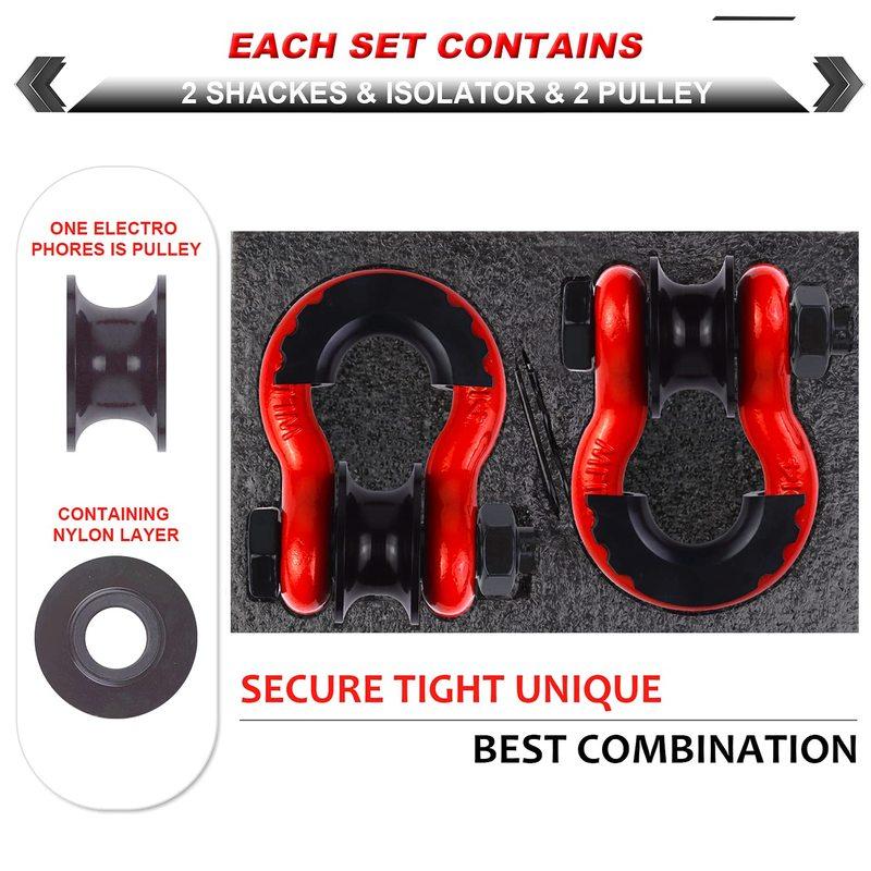 2pcs 3/4" D-Ring Shackle U-Hook Loop Shackles with Screw Pin Isolators Washers for Jeep Off Road Vehicle Recovery