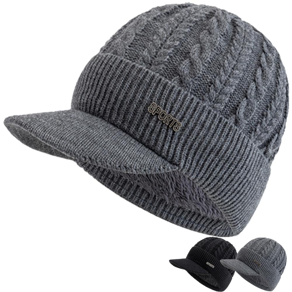 New Style Unisex Warm Winter Hat Brim Fur Lined Beanie Hat Sports Label Thicken Winter Hats For Men Women Outdoor Knitted Hat