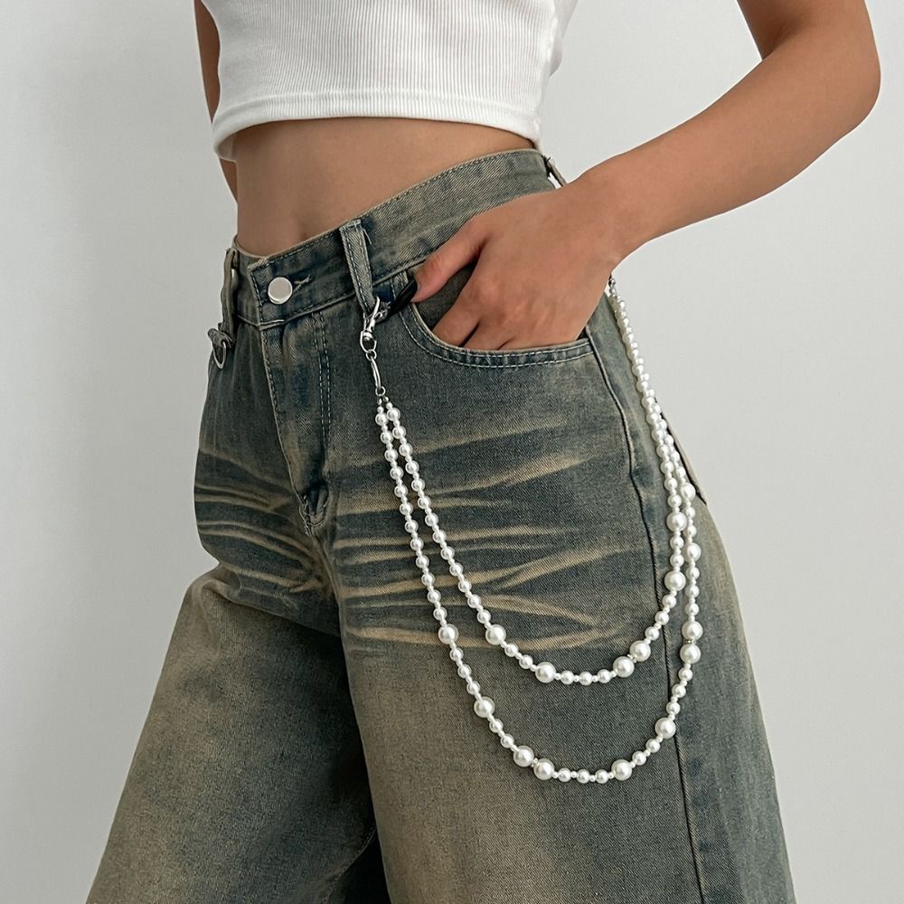 Zinc Zinc Zinc Alloy Punk Belt Chain Gothic Pants Chain Goth Pearl Waist Chain Steet