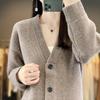 Casual V-neck Thick Wool Sweater Coat - New Autumn/Winter Long-Sleeve Cardigan for Women