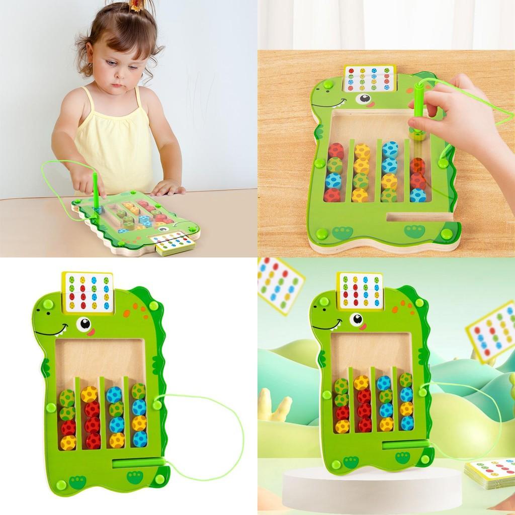 Wooden Green Dinosaur Color Walking Game Board Children Puzzle Toy For Toddler Early Learning And Handeye Coordination