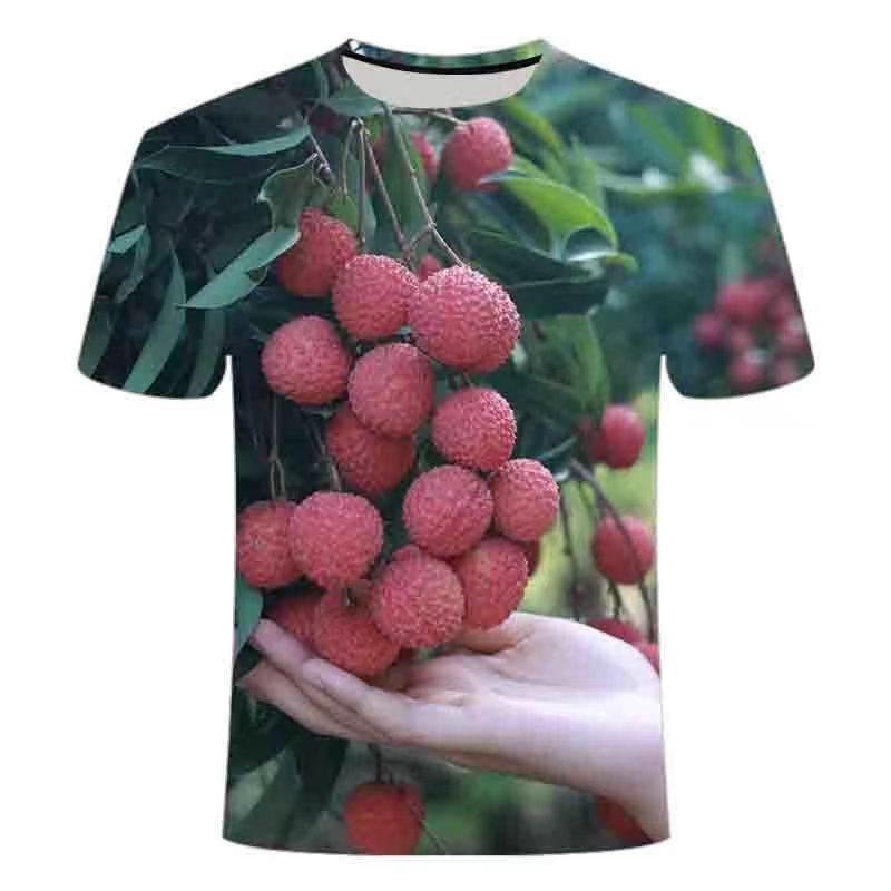 Mens Loose Fit Short Sleeve T-Shirt With 3D Fruit Lychee Print Breathable Cotton-Blend Casual Tee Teens Adults