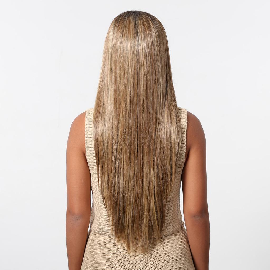 Synthetic 13x6 Lace Wigs Long Brown Ombre Blonde Straight Wig  for Women Daily Party Heat Resistant Fiber Wigs