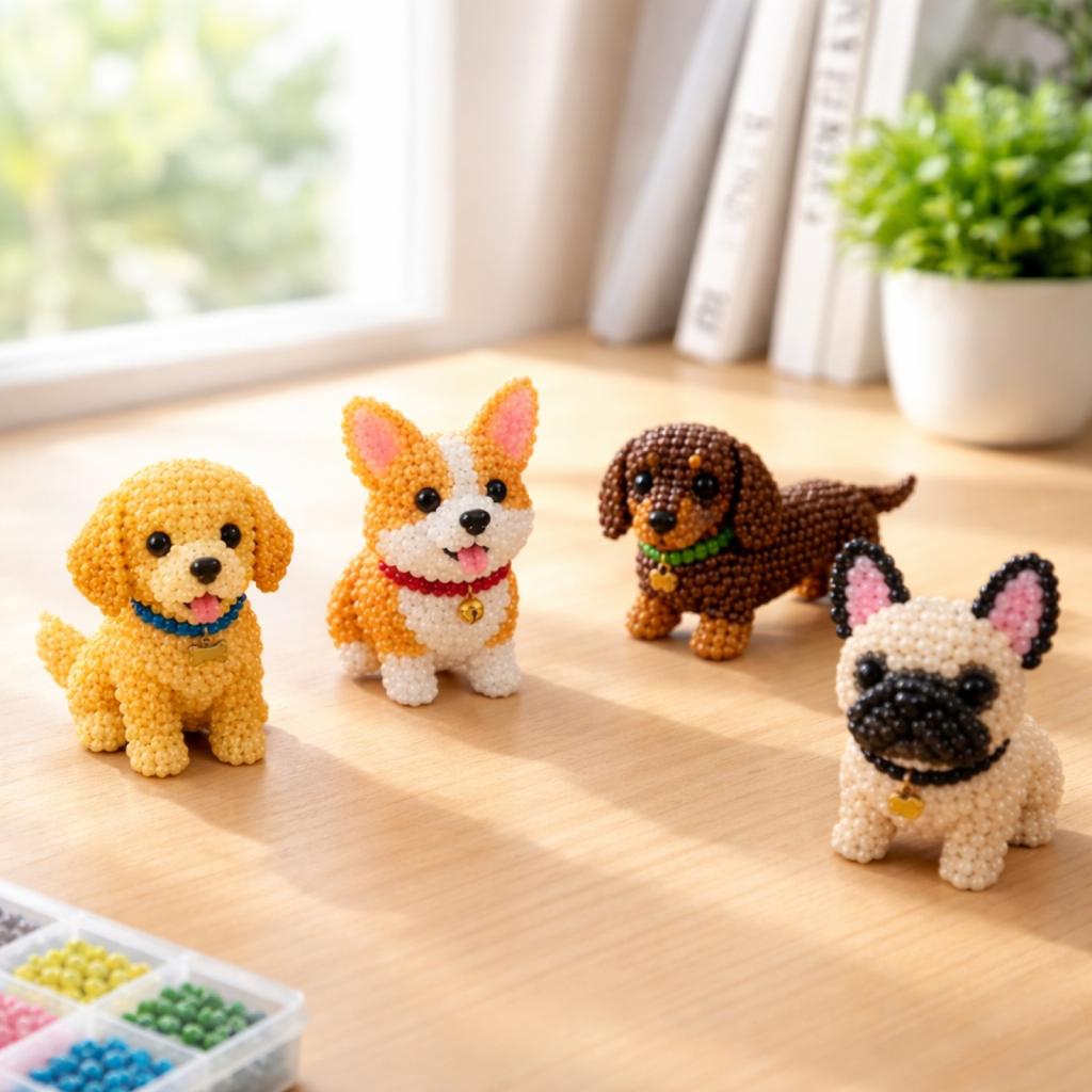 3D Perlen Hund Tierfigur Bausatz - DIY Perlen Set für Kinder, Zubehör