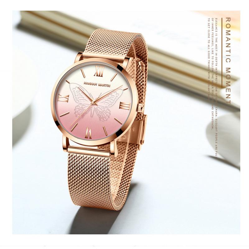 Hannah Martin Butterfly Design Women's Fashion Brand Watch Japanese Miyota Movement Stainless Steel Quartz Wristwatch