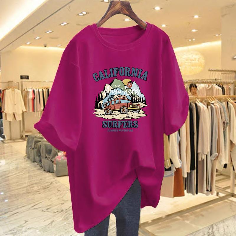 Pink cotton short front shoulder t-shirt women's summer new short-sleeved t-shirt loose top bottoming shirt